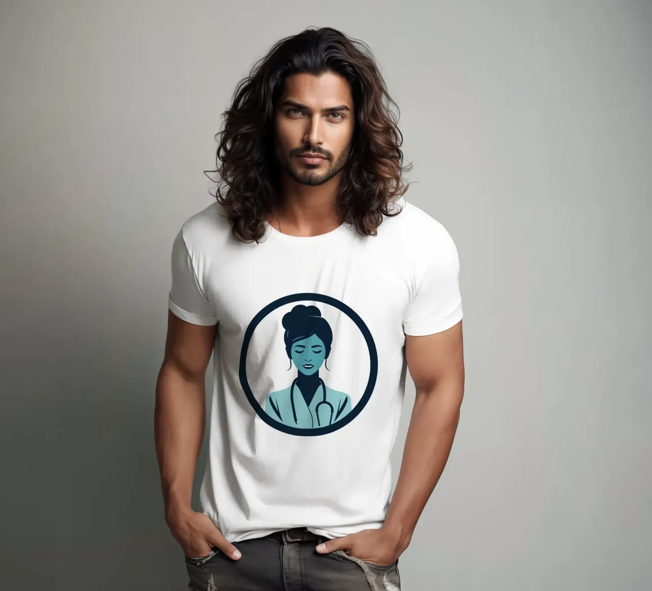 Illustrazione di un operatore sanitario con stetoscopio t-shirt da DesignDoodle