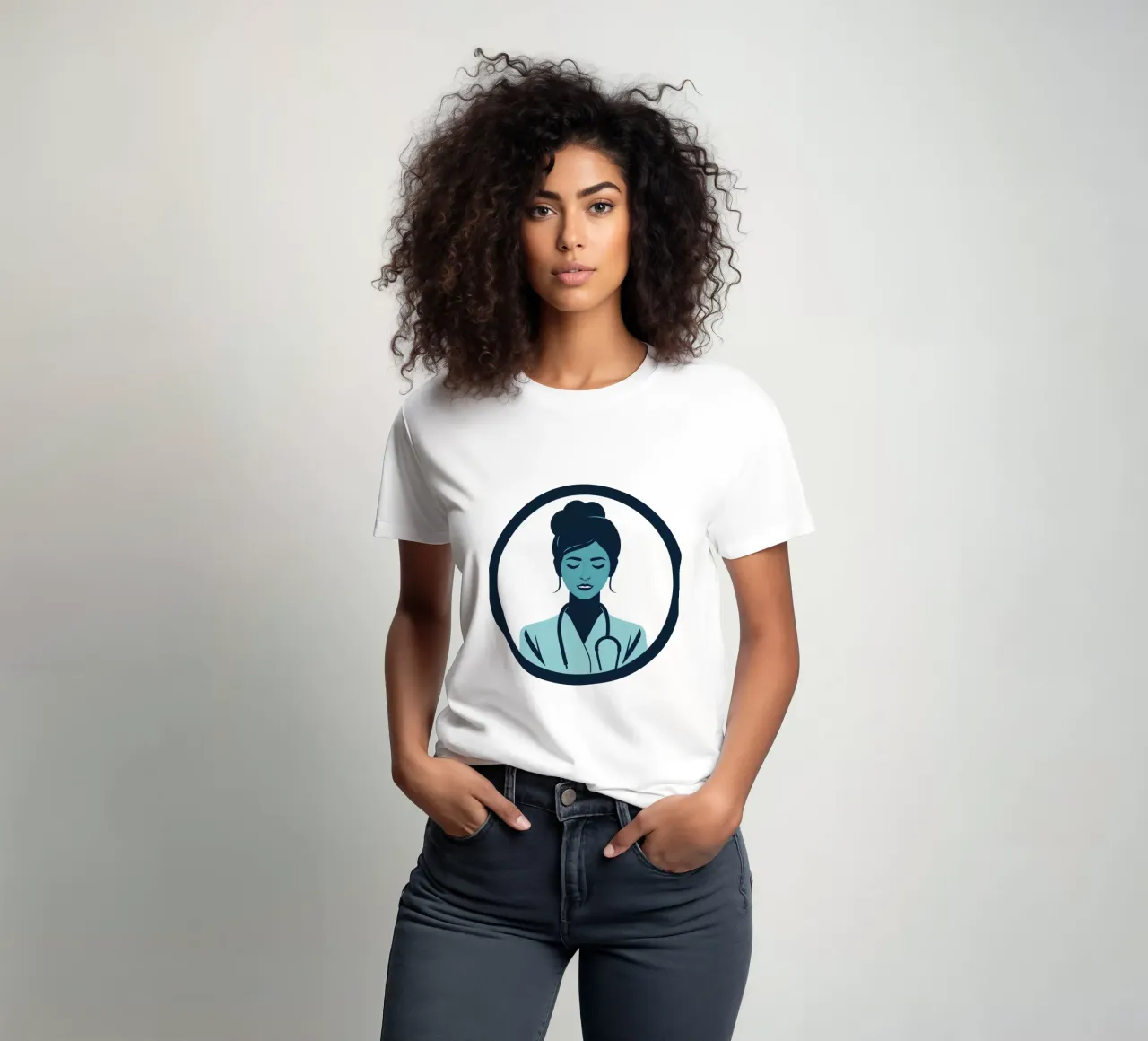 Illustrazione di un operatore sanitario con stetoscopio t-shirt da DesignDoodle