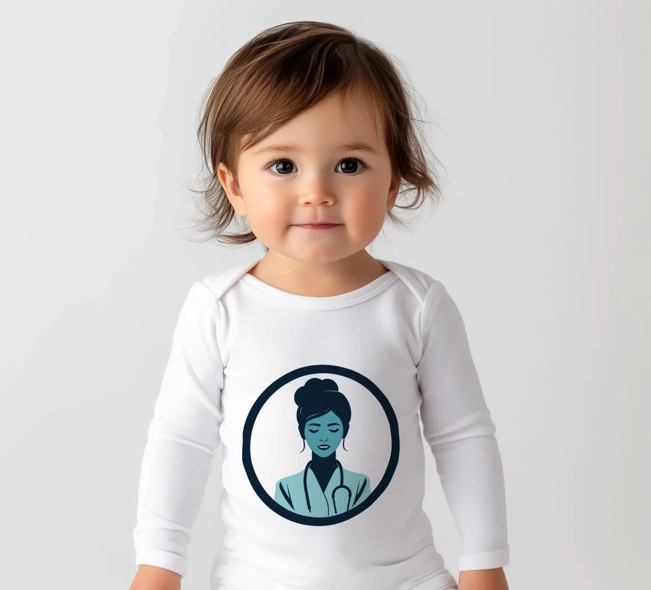 Health care worker illustration with stethoscope long-sleeve baby romper by DesignDoodle