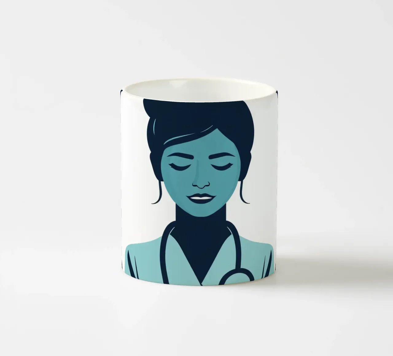 Illustrazione di un operatore sanitario con stetoscopio tazza in ceramica da DesignDoodle