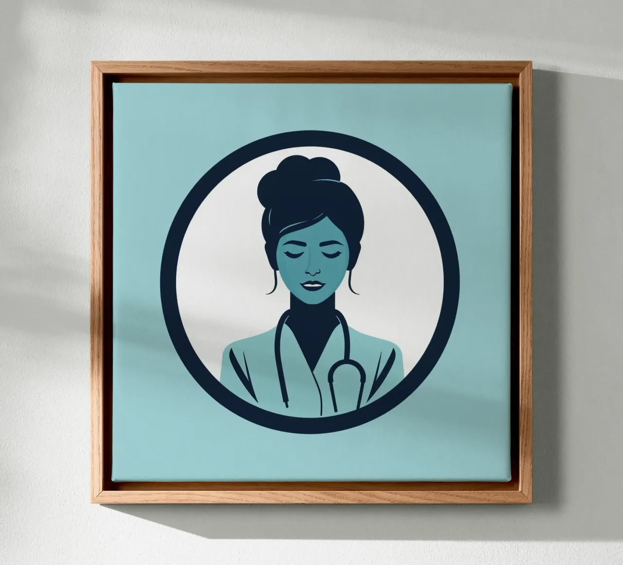 Illustrazione di un operatore sanitario con stetoscopio tela con Cornice a cassetta da DesignDoodle
