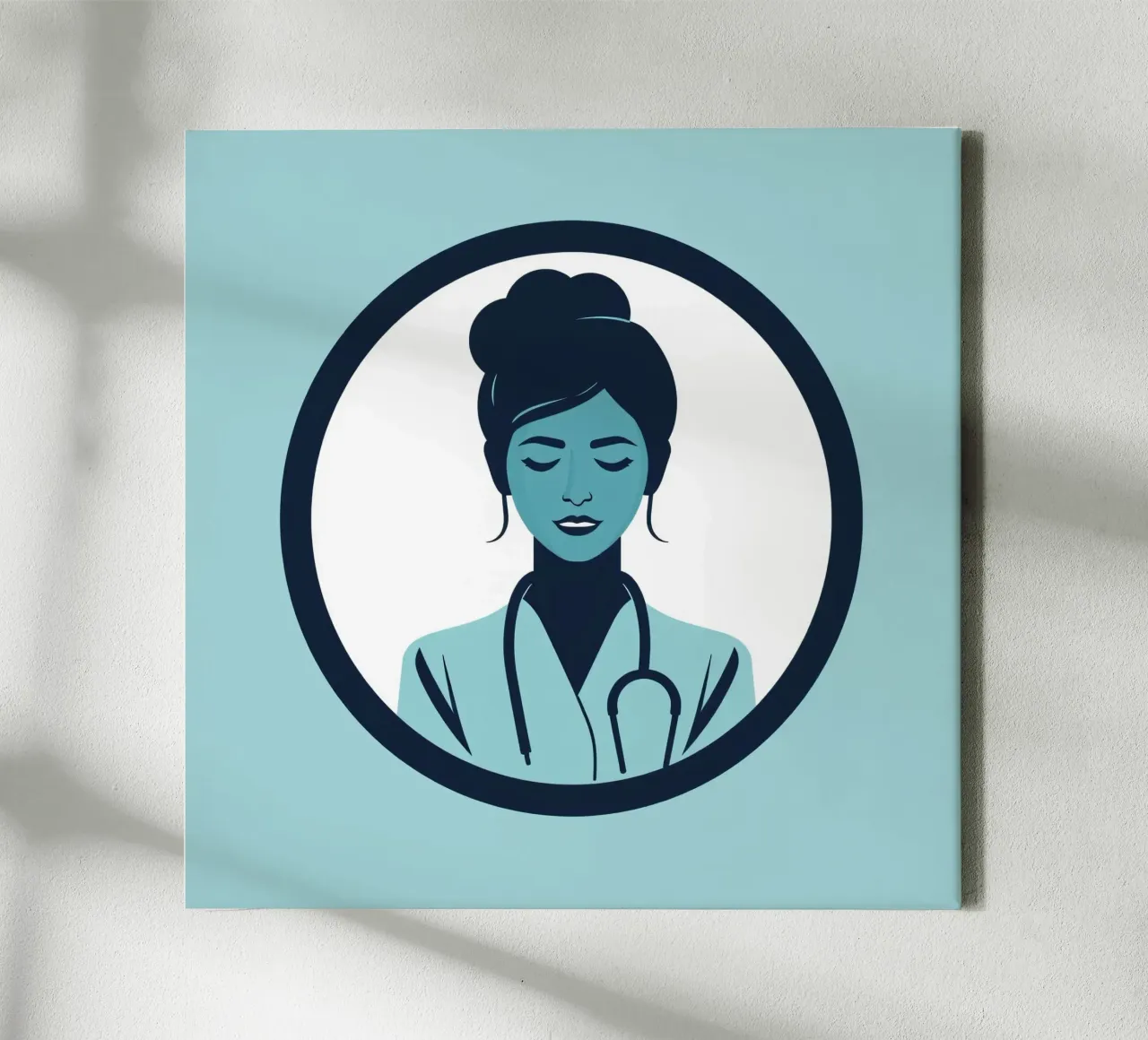 Illustrazione di un operatore sanitario con stetoscopio tela con Cornice a cassetta da DesignDoodle