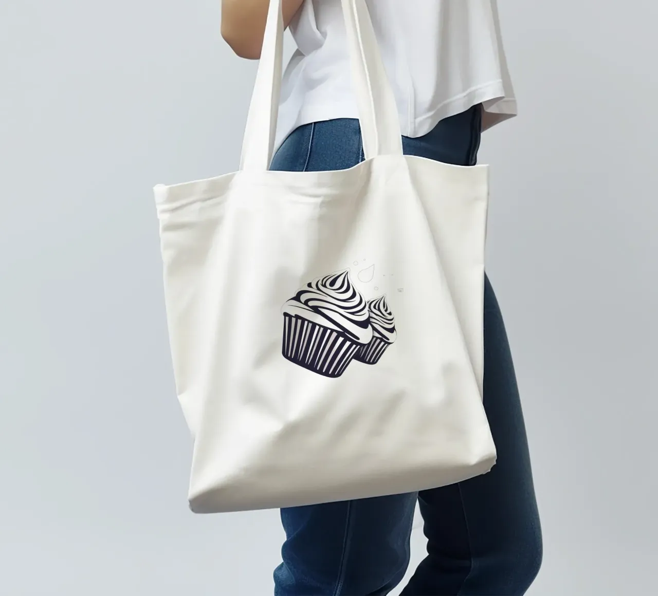 Due cupcake dall'elegante design con glassa a spirale borsa in juta da DesignDoodle