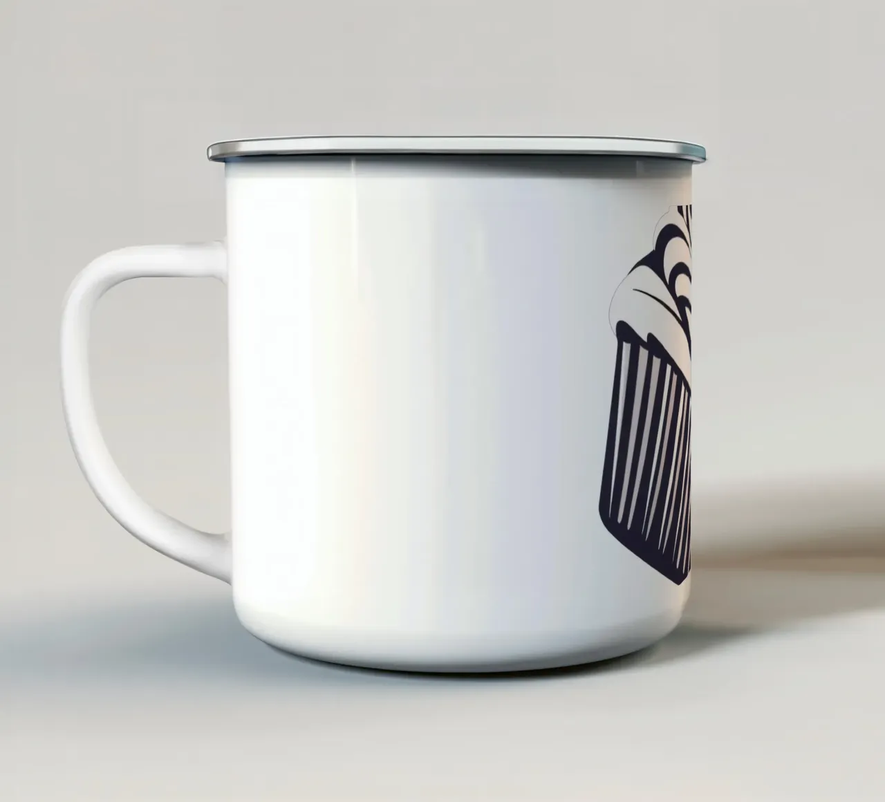 Due cupcake dall'elegante design con glassa a spirale tazza in smalto da DesignDoodle