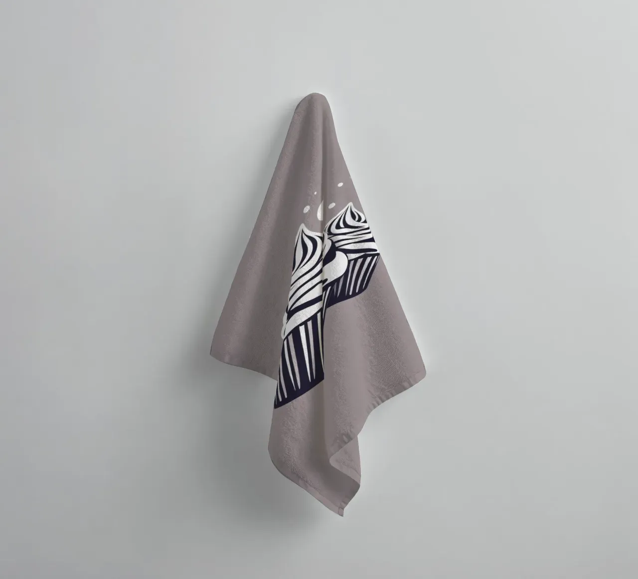 Two elegantly designed cupcakes with swirled frosting towel by DesignDoodle