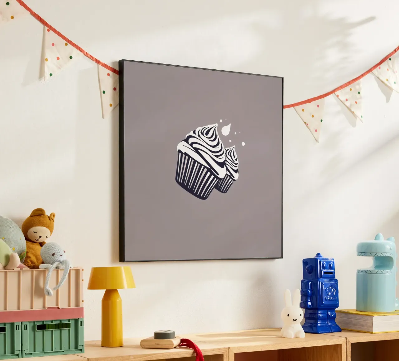 Two elegantly designed cupcakes with swirled frosting alu-dibond by DesignDoodle