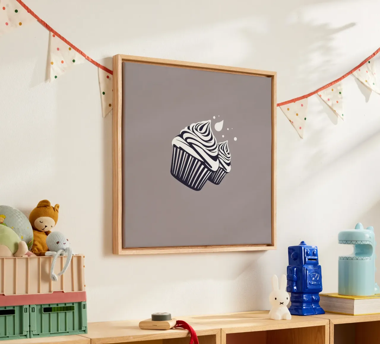 Two elegantly designed cupcakes with swirled frosting canvas by DesignDoodle