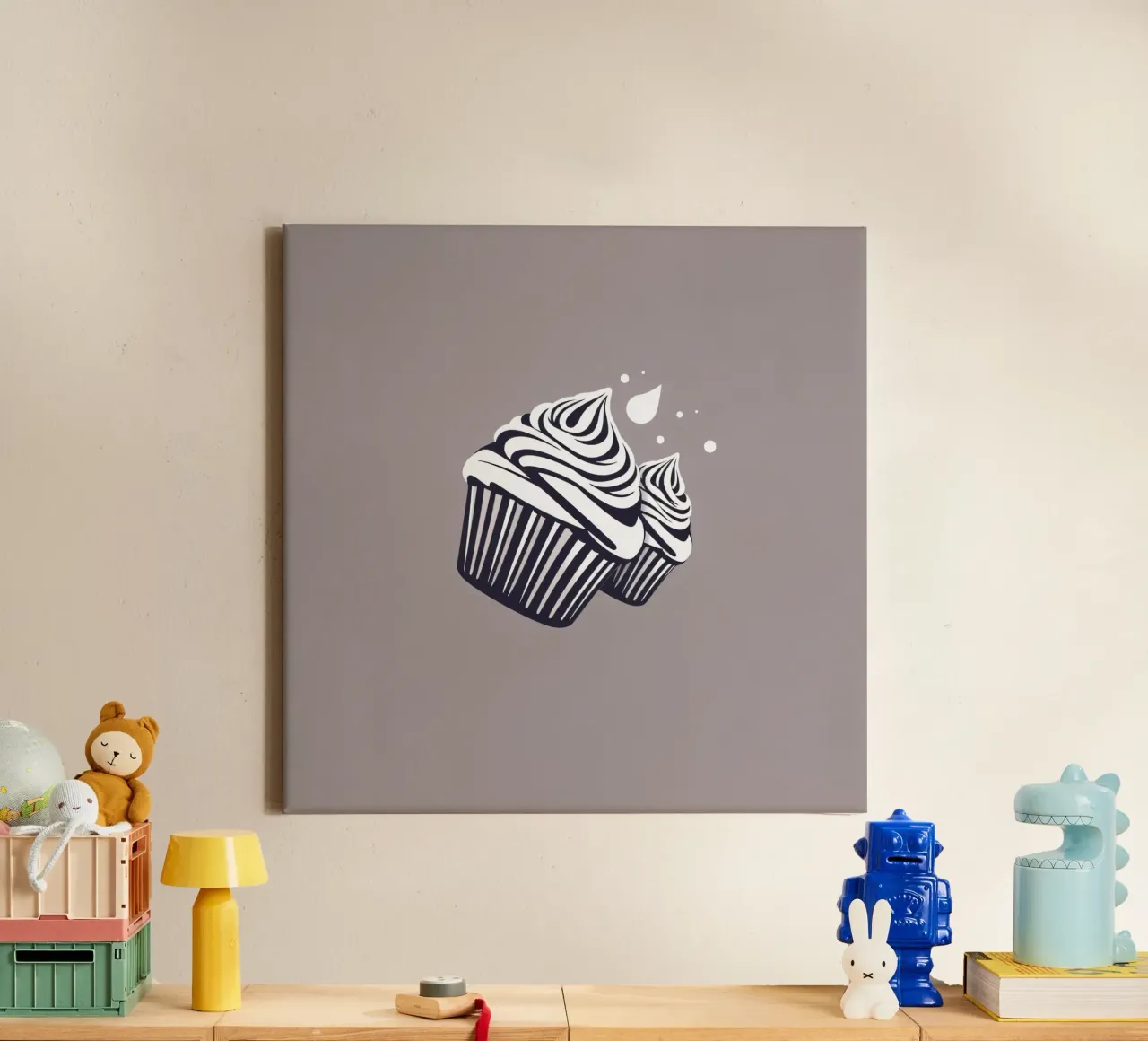 Two elegantly designed cupcakes with swirled frosting canvas by DesignDoodle