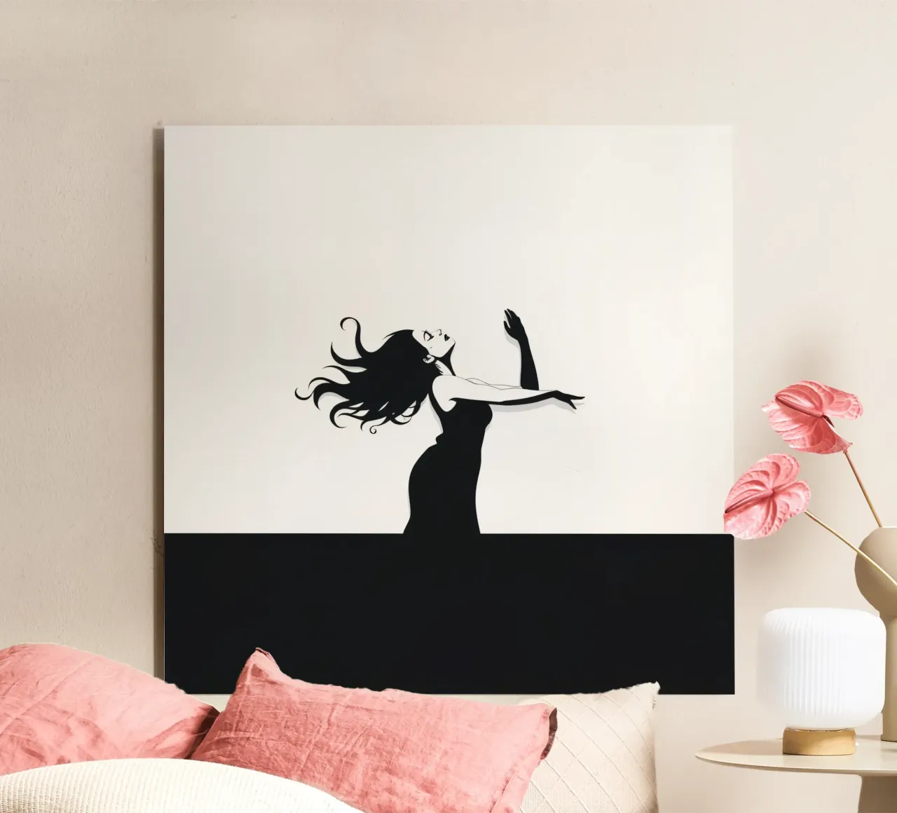 Una donna con i capelli fluenti danza con grazia contro una minima alluminio dibond da DesignDoodle