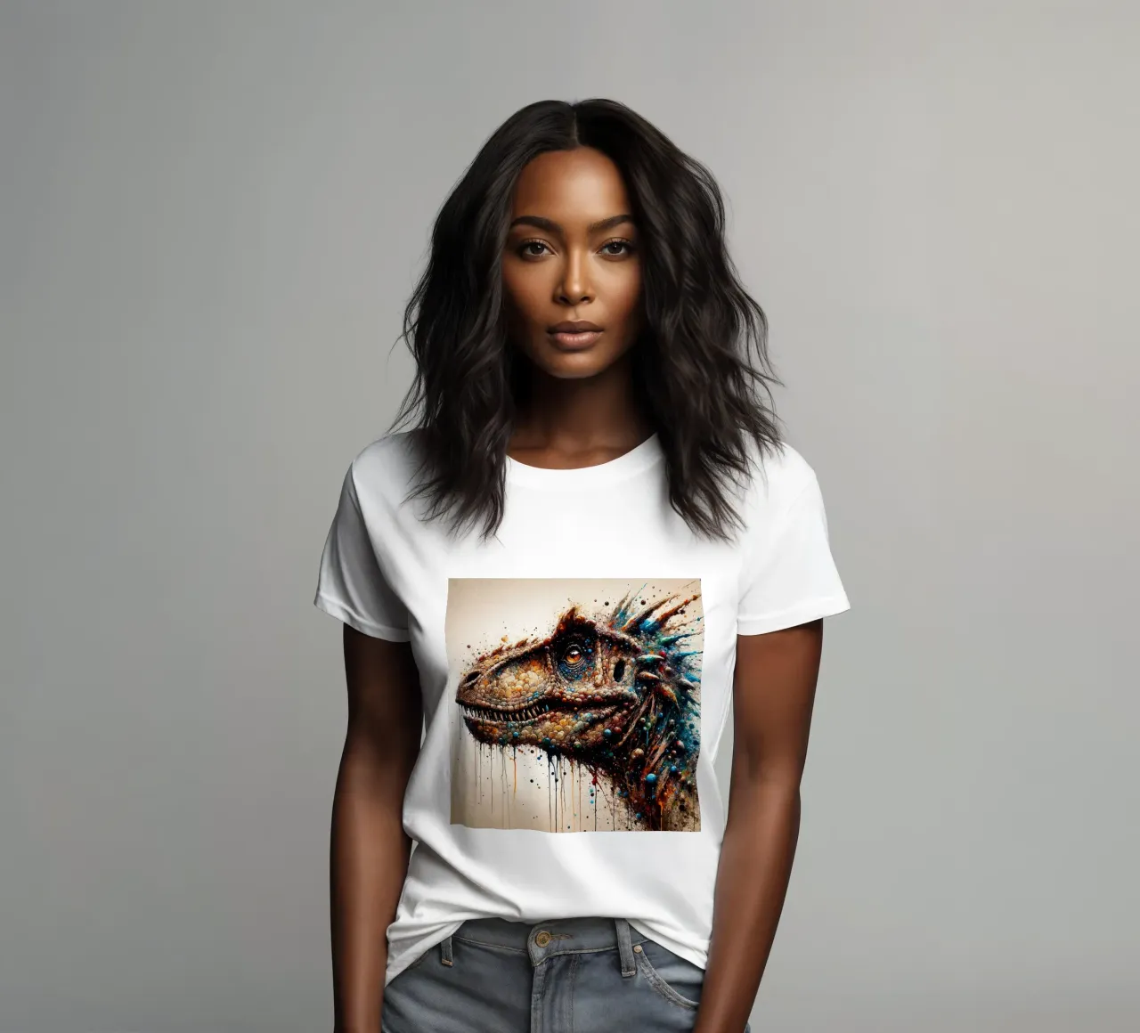 Powerful Dinosaur women's fitted t-shirt by Chromatic Fusion Studio