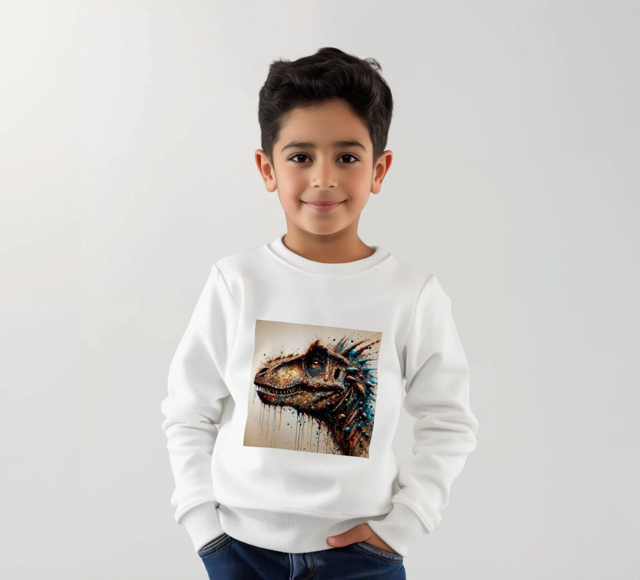 Dinosaurio poderoso sudadera para niño de Chromatic Fusion Studio