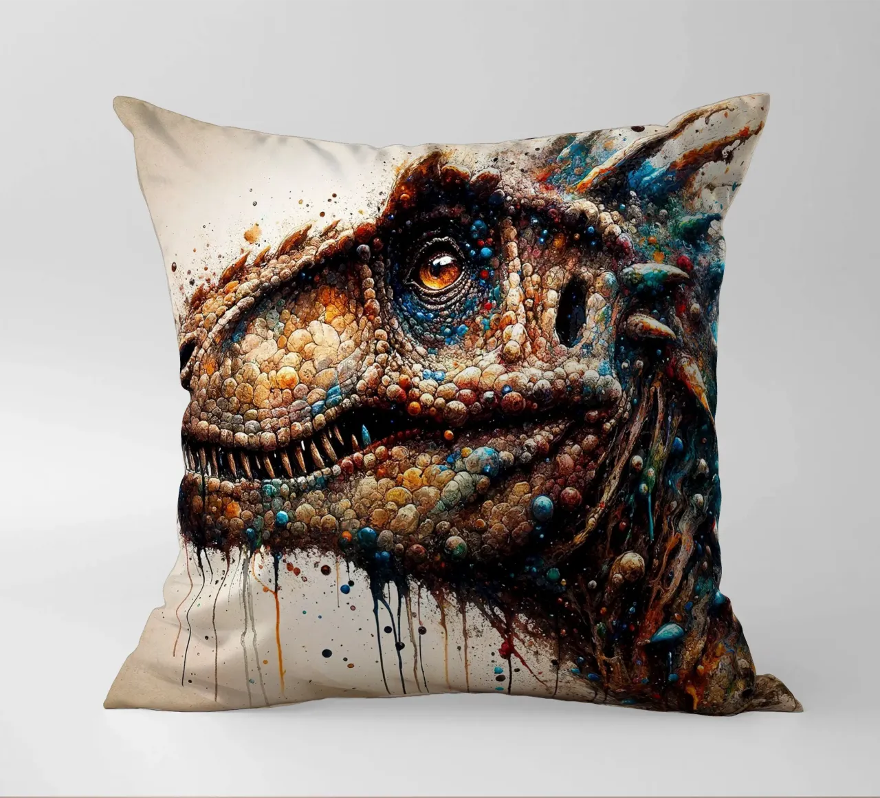 Powerful Dinosaur decorative cushion by Chromatic Fusion Studio