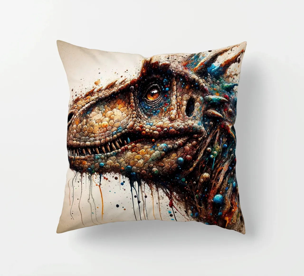 Powerful Dinosaur decorative cushion by Chromatic Fusion Studio