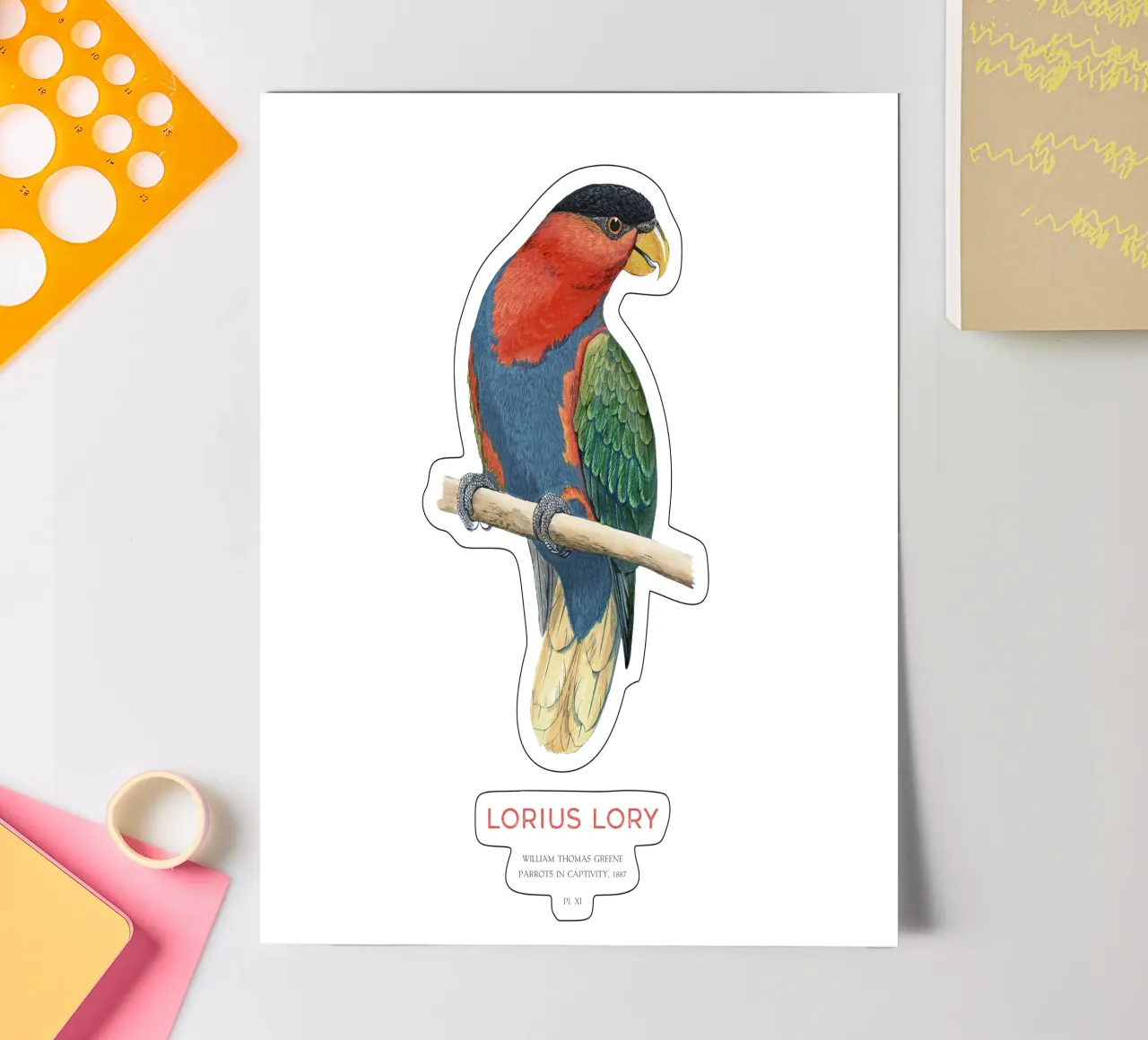Schwarzkappenlori oder Loriuslori Stickerbogen von Vintagrafica
