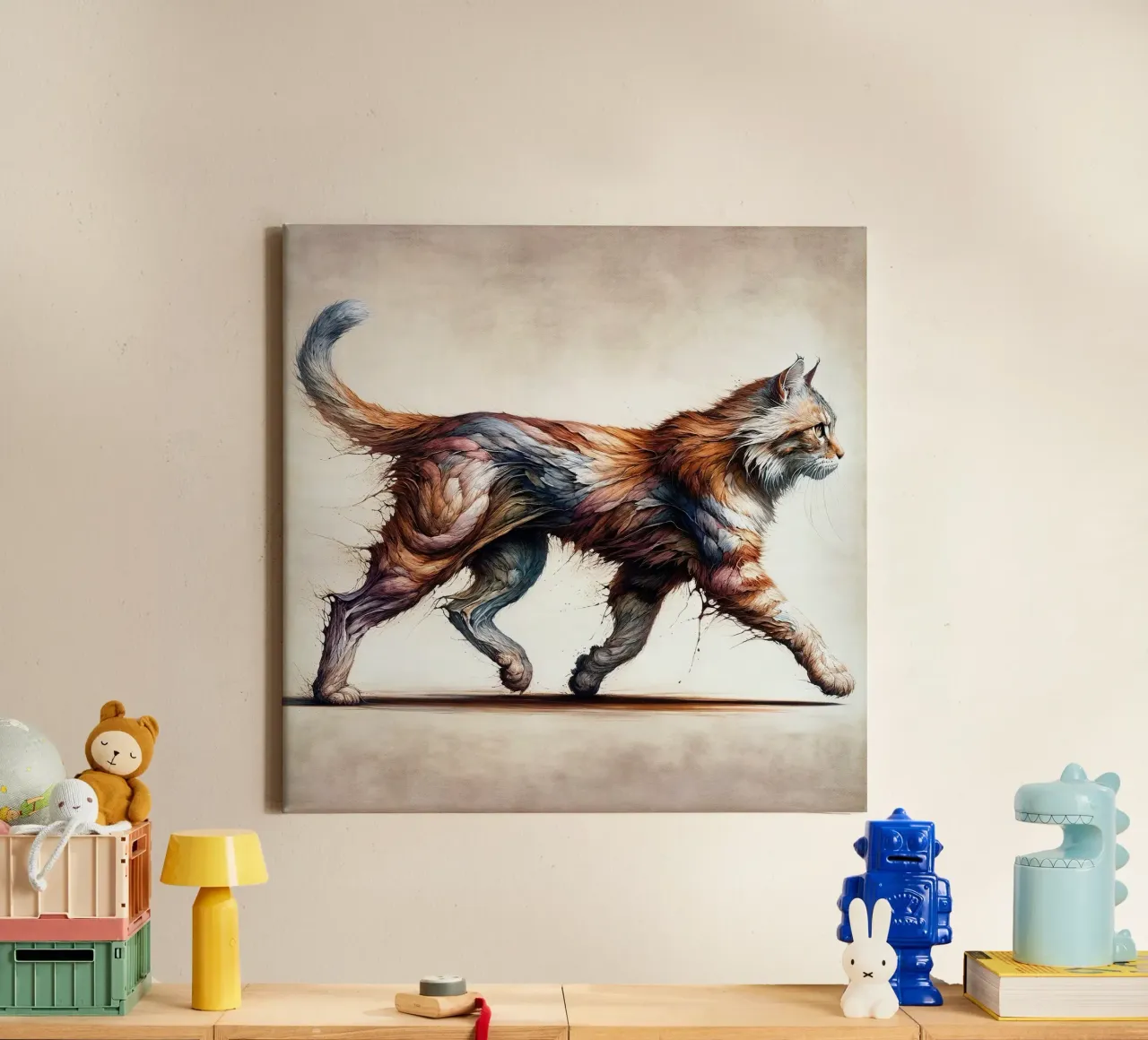 Gato poderoso lienzo con Marco flotante de Chromatic Fusion Studio