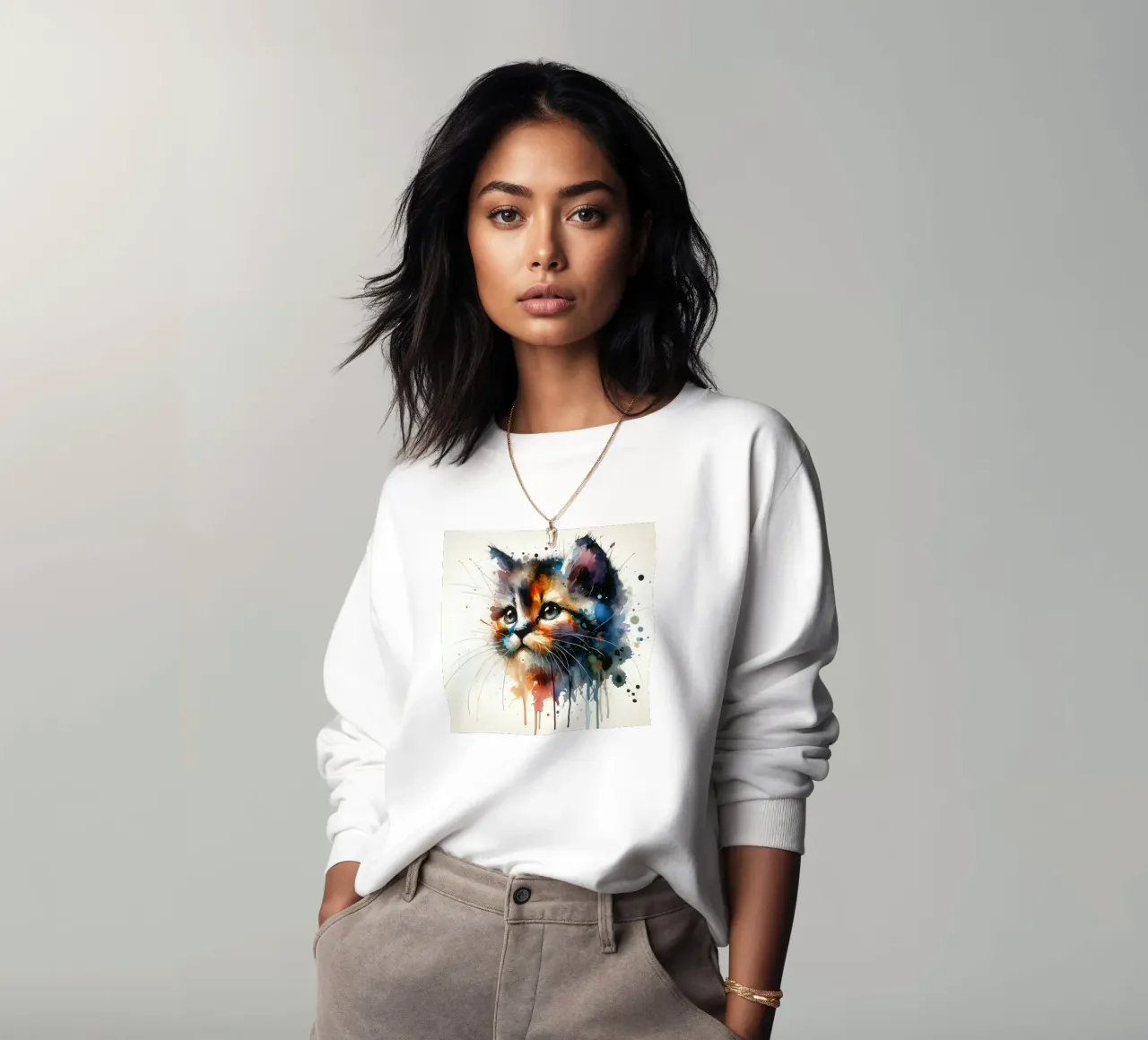 Watercolor Kitty Cat sweatshirt by Chromatic Fusion Studio