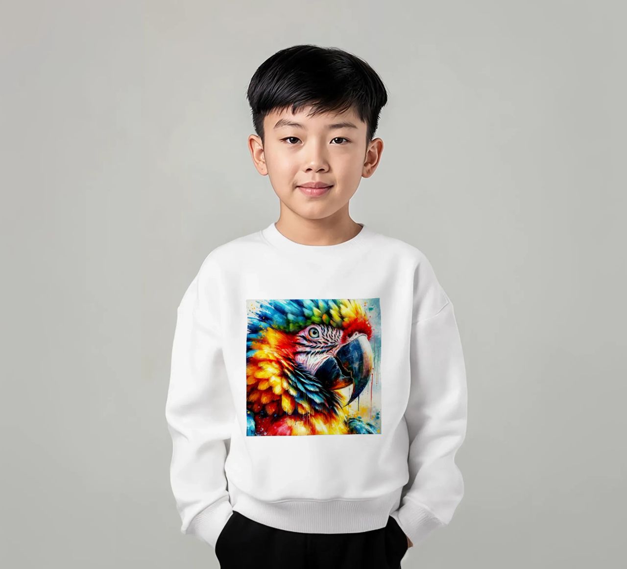 Pappagallo colorato felpa bambino da Chromatic Fusion Studio