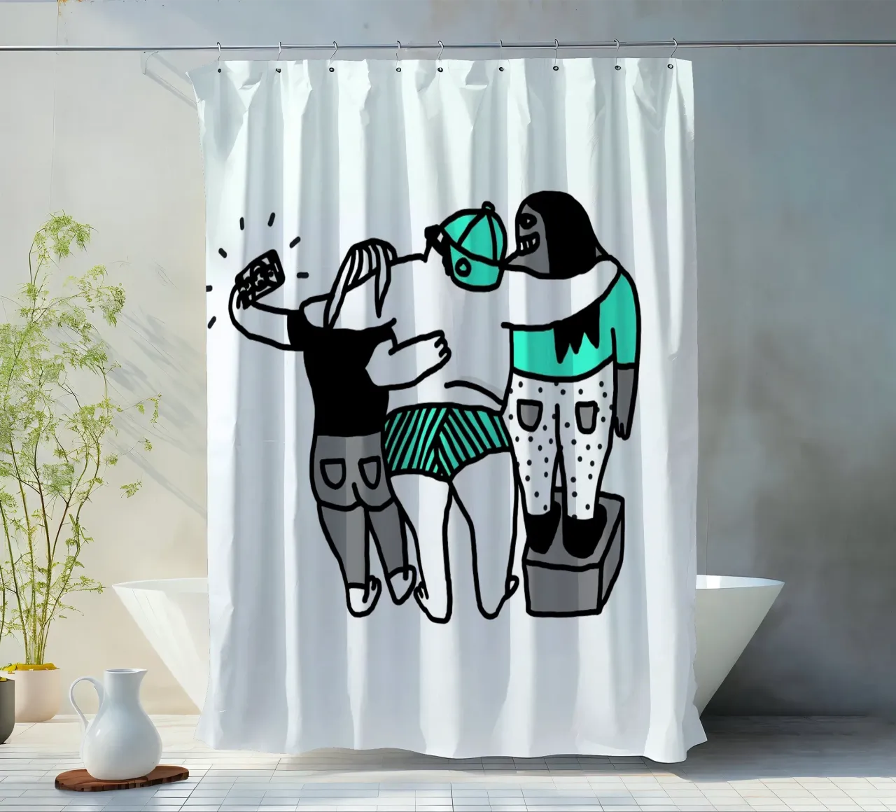 Selfie shower curtain by Herzette