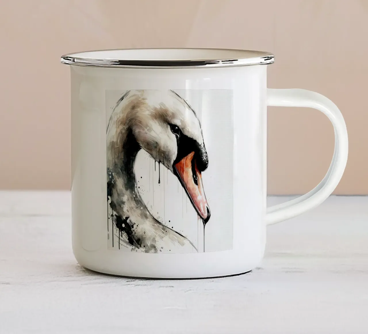 Cigno acquerellato tazza in smalto da Chromatic Fusion Studio