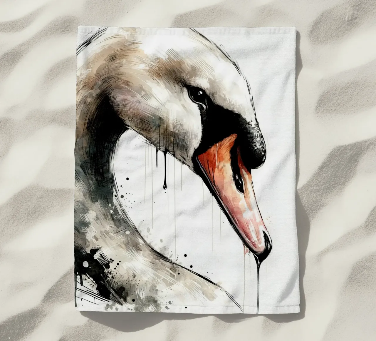 Cigno acquerellato telo mare da Chromatic Fusion Studio