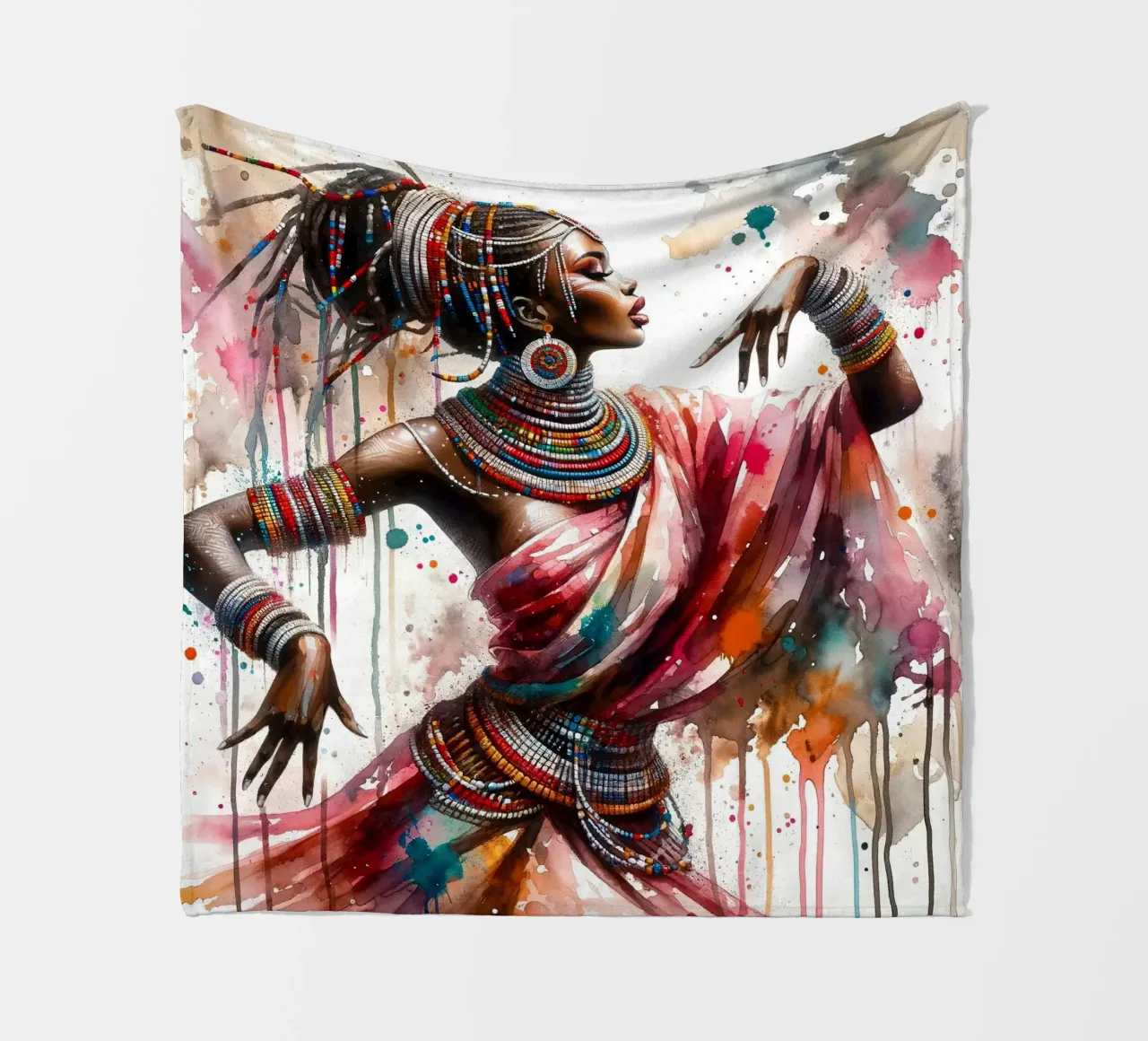 Danzatrice africana ad acquerello coperta in pile da Chromatic Fusion Studio