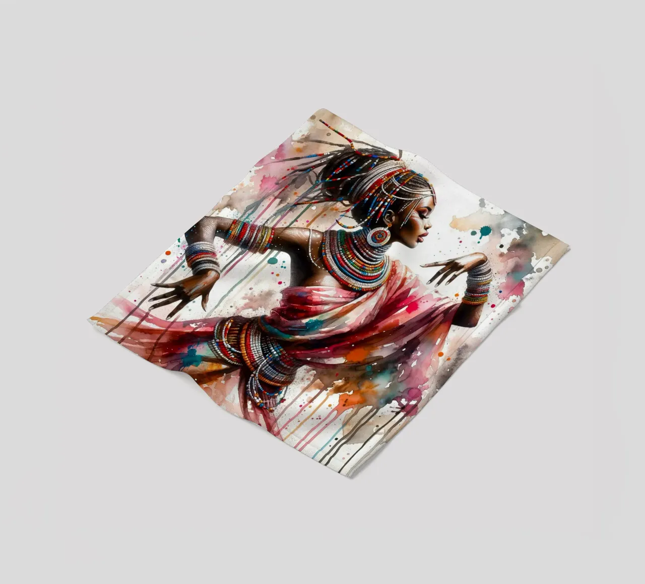Danzatrice africana ad acquerello coperta in pile da Chromatic Fusion Studio