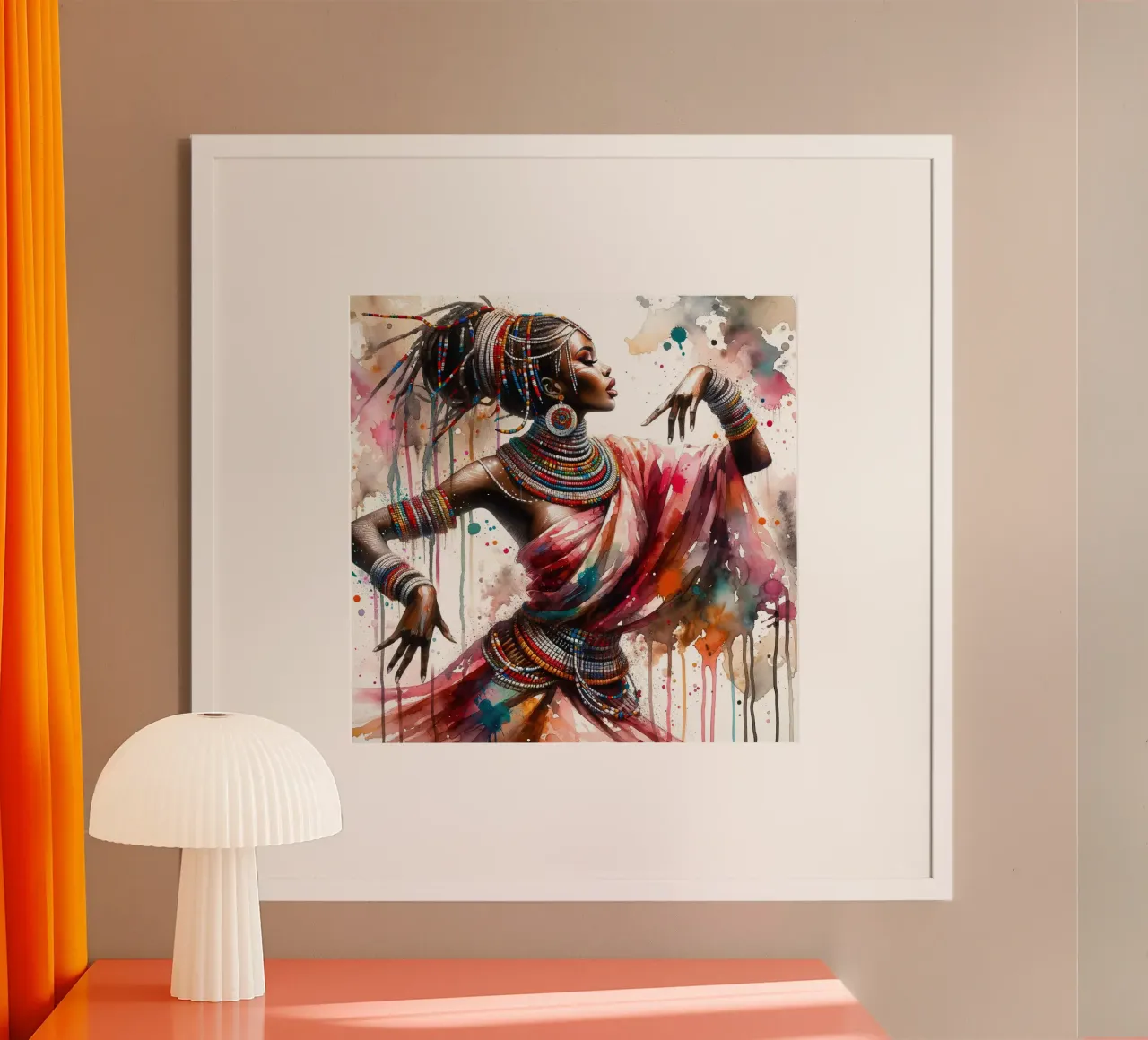 Danzatrice africana ad acquerello poster con telaio in plastica da Chromatic Fusion Studio