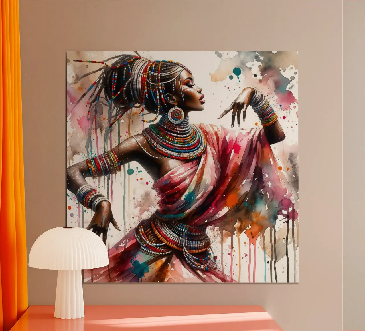Danzatrice africana ad acquerello poster con telaio in plastica da Chromatic Fusion Studio
