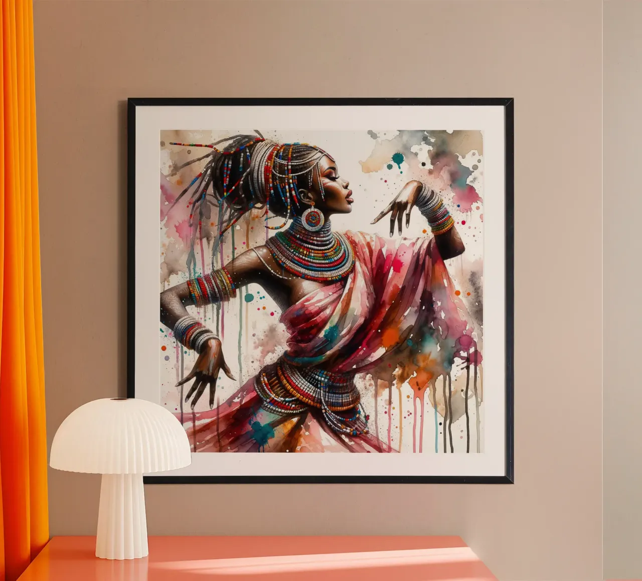 Danzatrice africana ad acquerello poster con telaio in plastica da Chromatic Fusion Studio