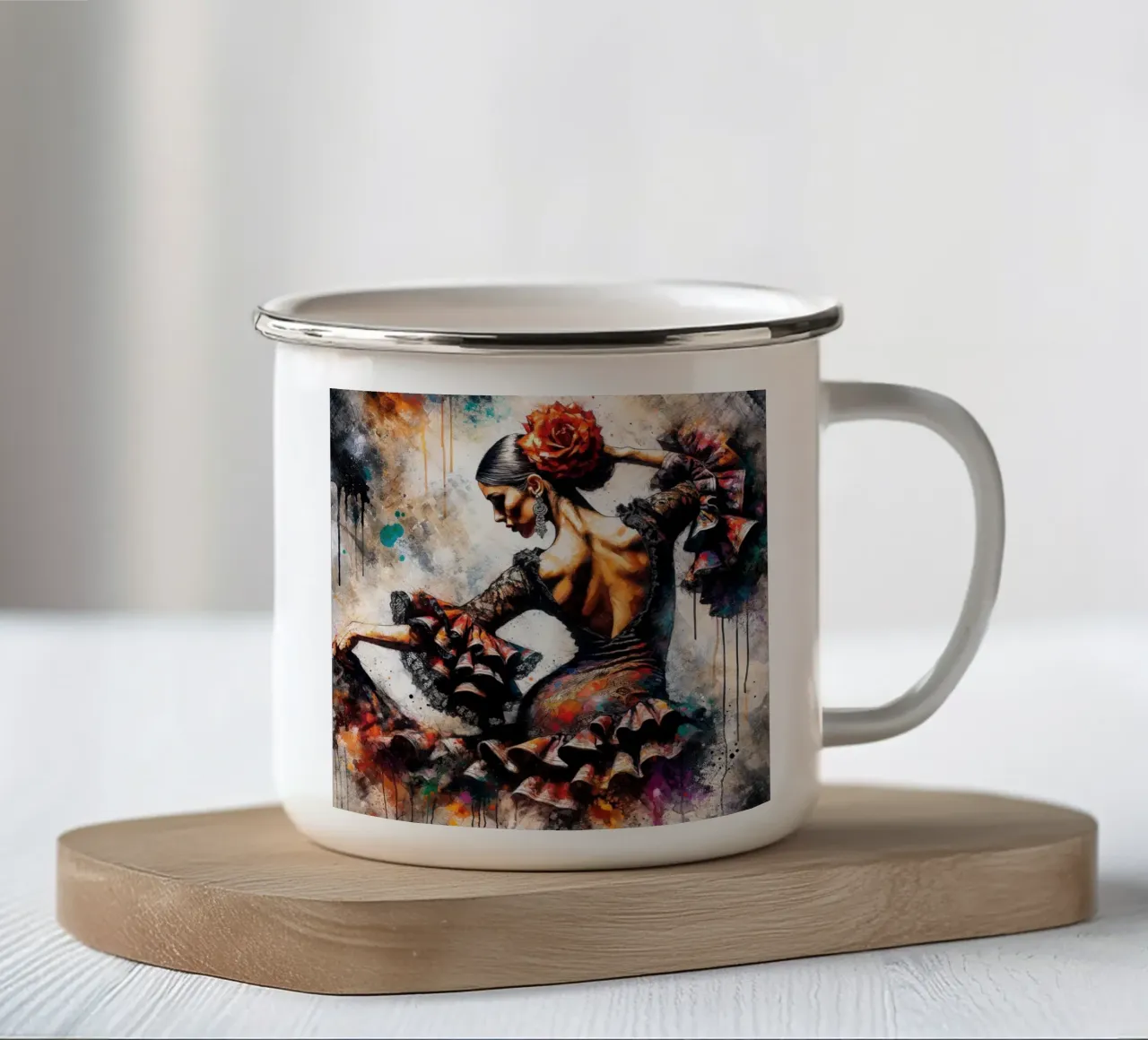 Watercolor Flamenco Dancer tazza in smalto da Chromatic Fusion Studio