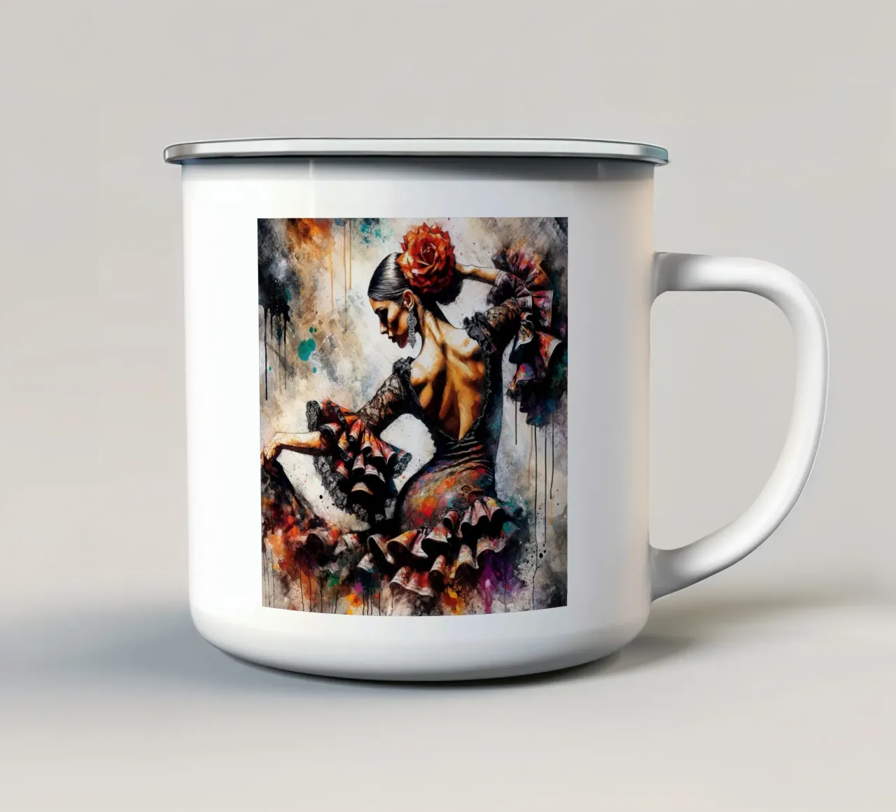 Watercolor Flamenco Dancer tazza in smalto da Chromatic Fusion Studio