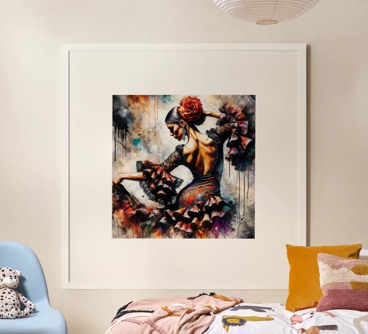 Watercolor Flamenco Dancer poster con telaio in legno da Chromatic Fusion Studio
