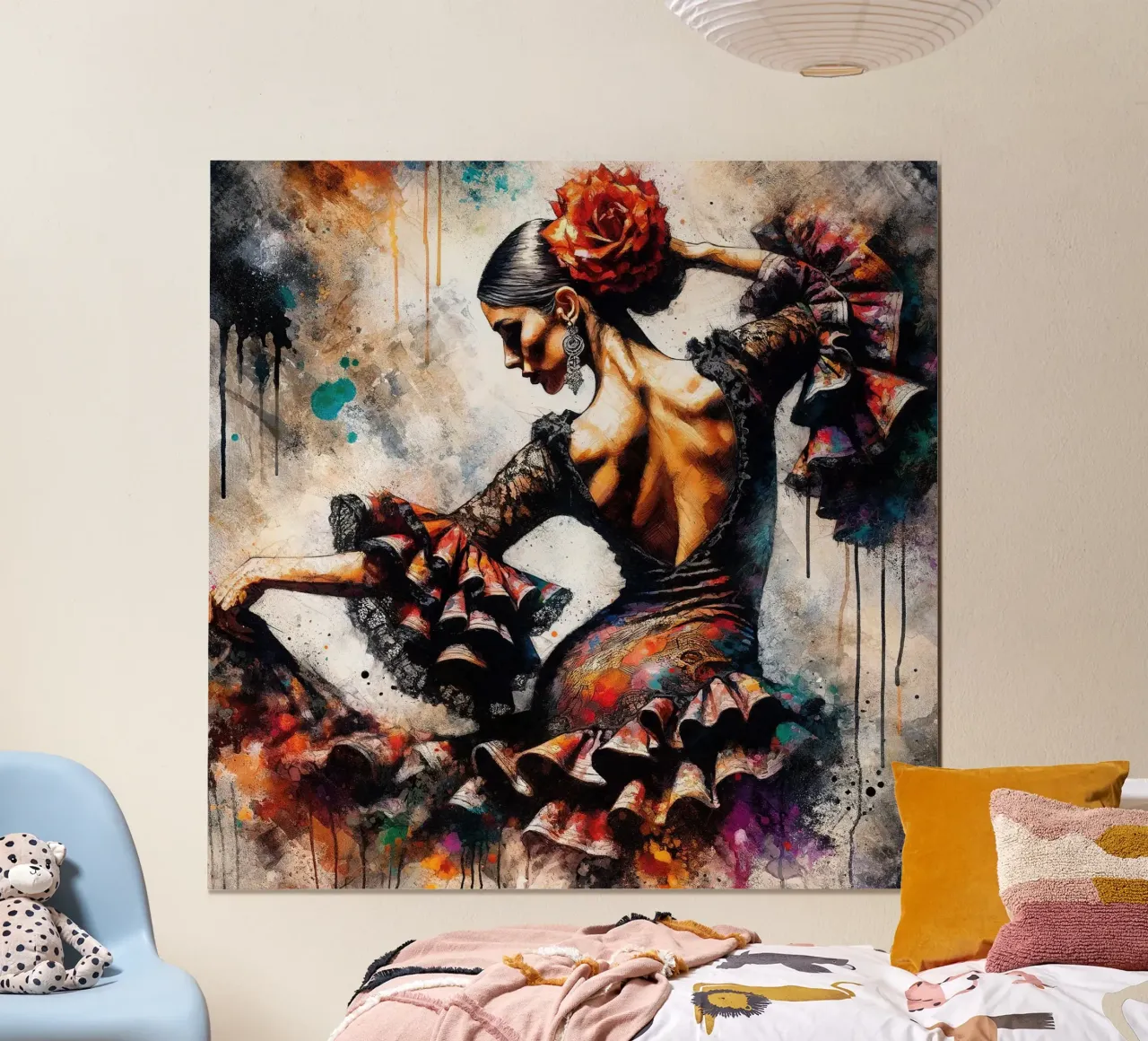Watercolor Flamenco Dancer poster con telaio in legno da Chromatic Fusion Studio