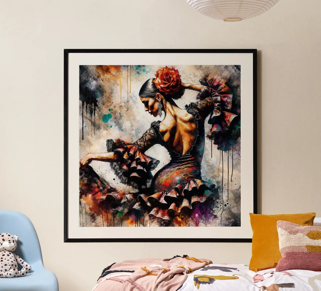 Watercolor Flamenco Dancer poster con telaio in legno da Chromatic Fusion Studio