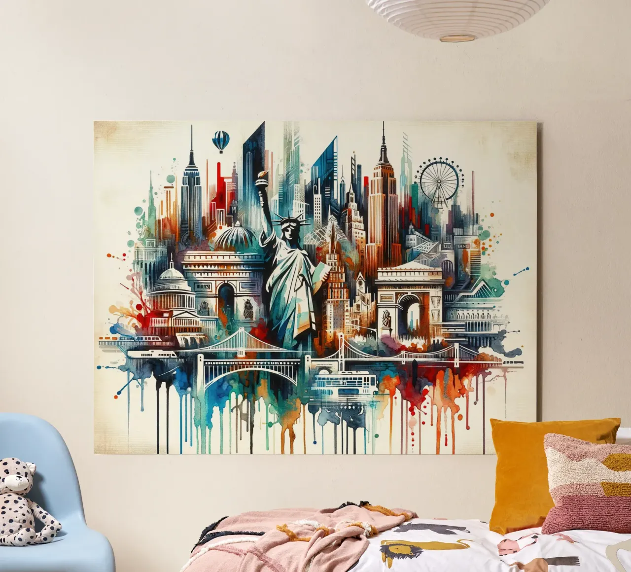 Abstraktes Aquarell New York Alu-Dibond von Chromatic Fusion Studio