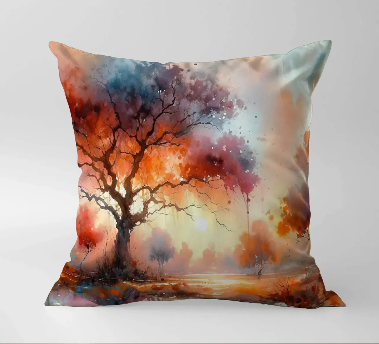 Autumn's Fiery Canopy at Dusk decorative cushion by Chromatic Fusion Studio