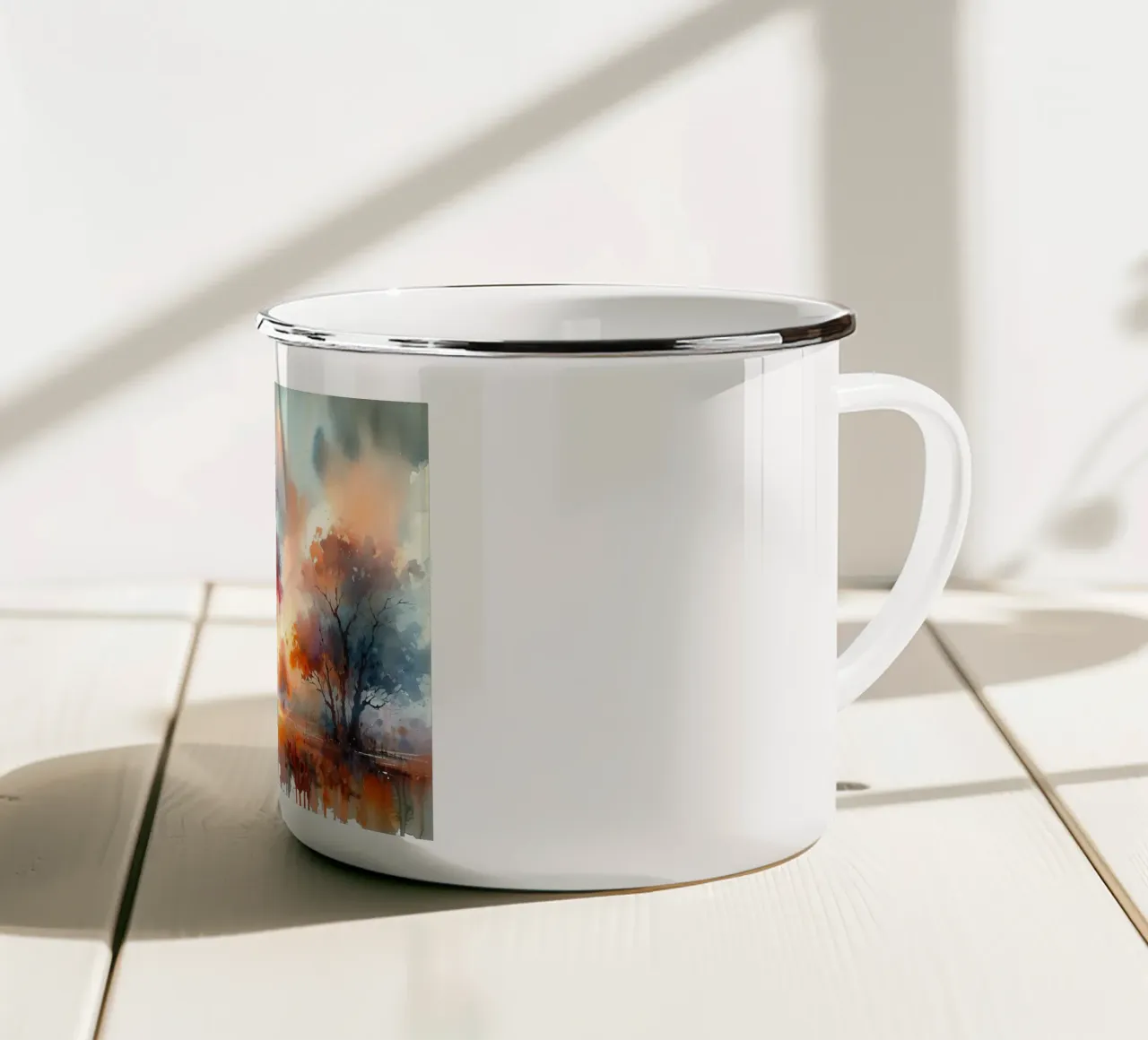 Feuriges Herbstdach in der Abenddämmerung Emaille Tasse von Chromatic Fusion Studio