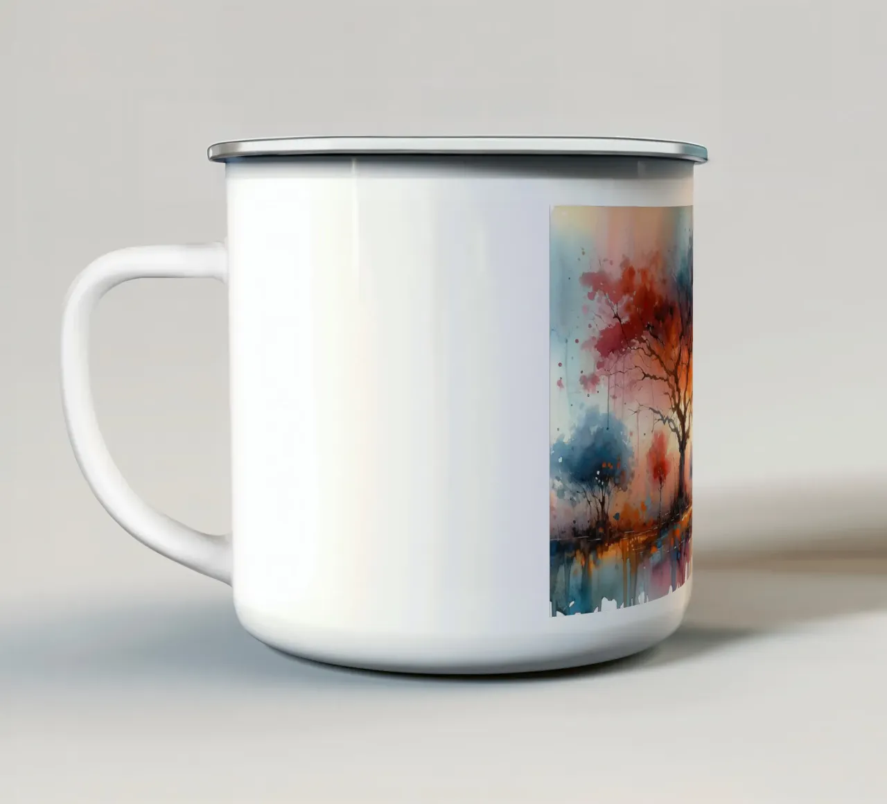 Feuriges Herbstdach in der Abenddämmerung Emaille Tasse von Chromatic Fusion Studio