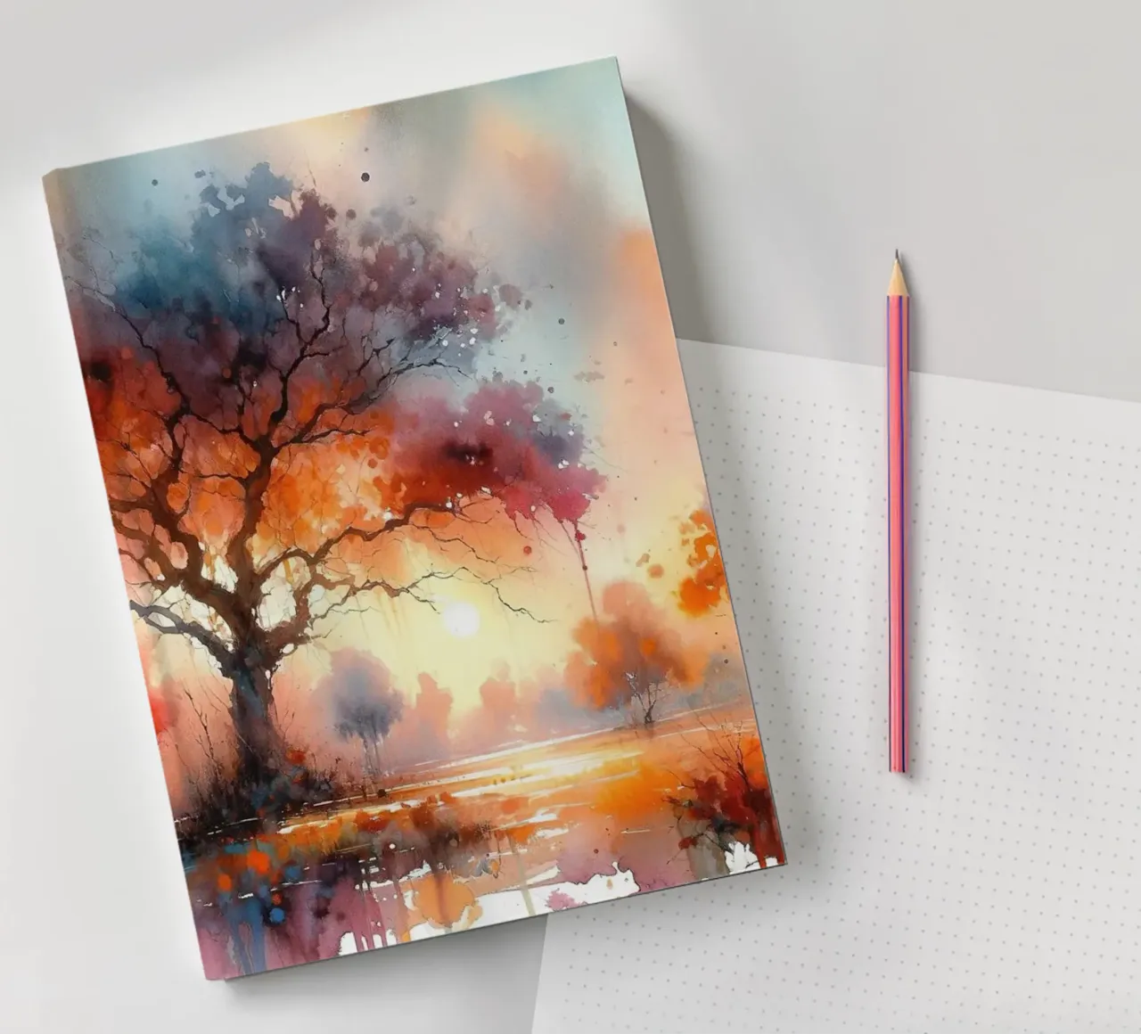 Autumn's Fiery Canopy at Dusk notebook by Chromatic Fusion Studio