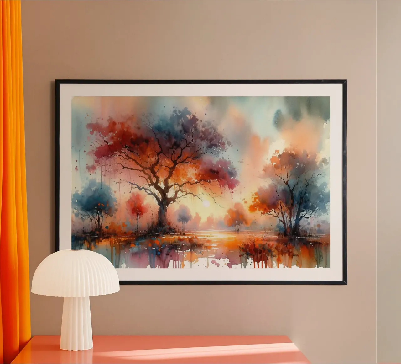 Feuriges Herbstdach in der Abenddämmerung Hahnemühle von Chromatic Fusion Studio