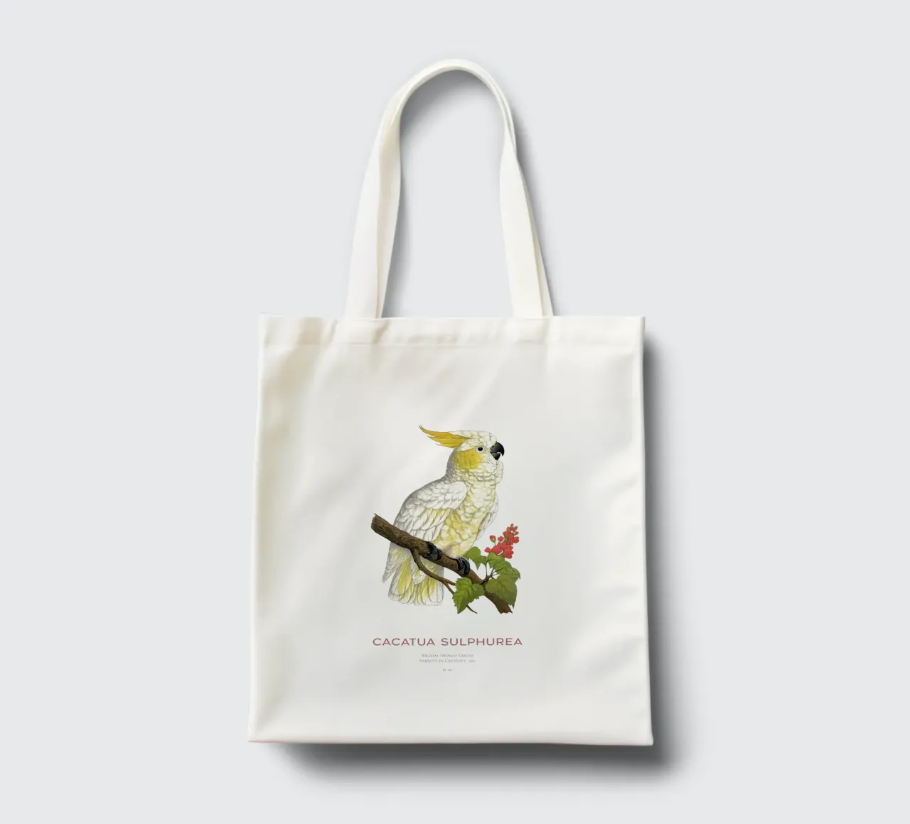 Cacatua dal ciuffo giallo o Cacatua sulphurea borsa in juta da Vintagrafica
