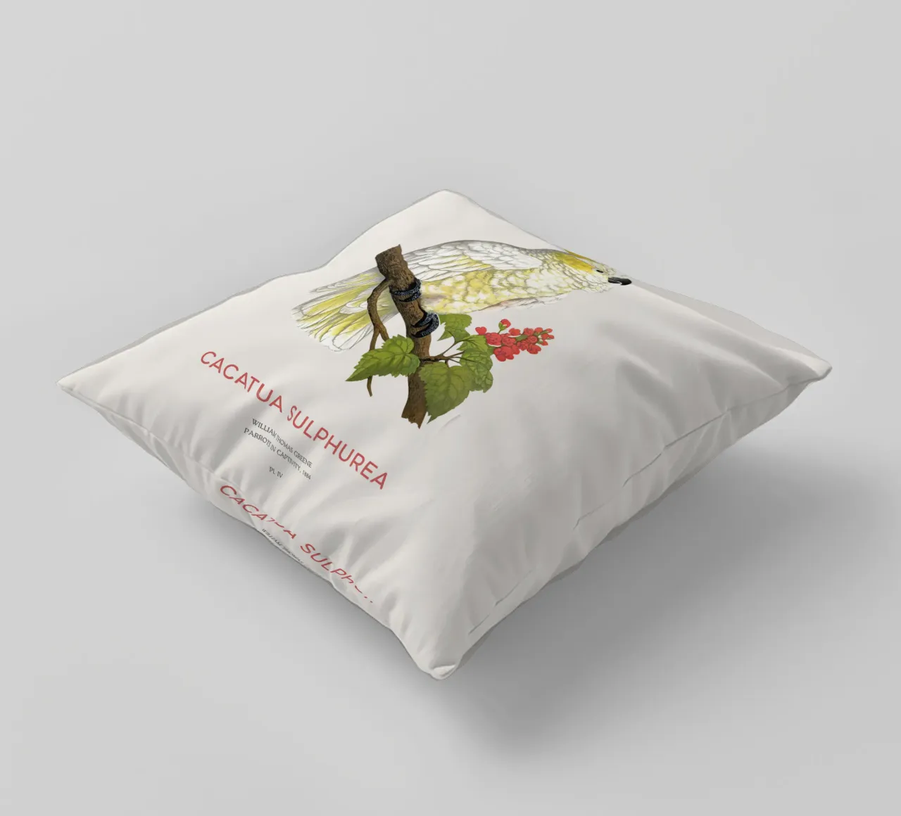 Cacatua dal ciuffo giallo o Cacatua sulphurea cuscino da Vintagrafica
