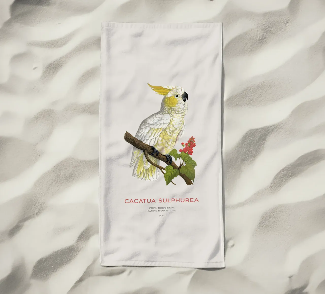 Cacatua dal ciuffo giallo o Cacatua sulphurea telo mare da Vintagrafica