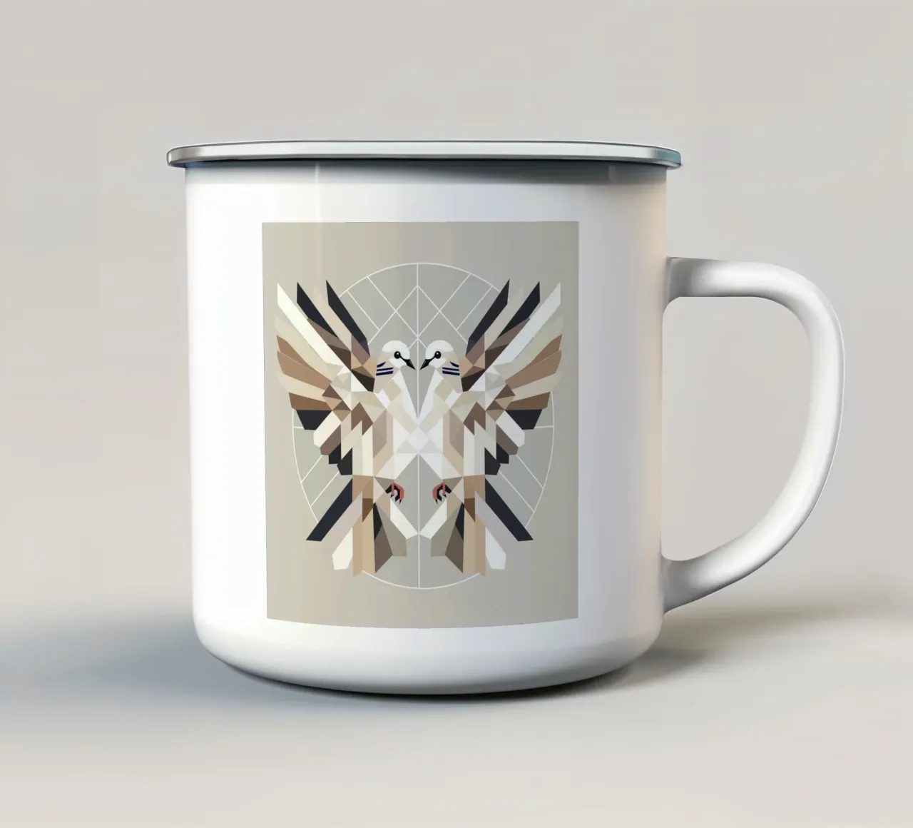 Due colombe in stile geometrico - un simbolo di armonia tazza in smalto da namosh