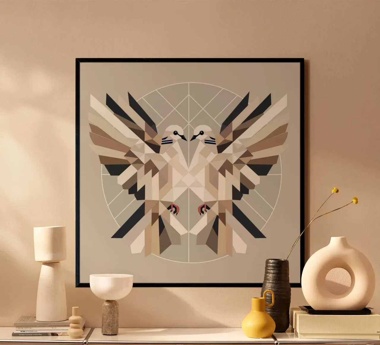 Dos palomas en estilo geométrico: símbolo de armonía poster de namosh