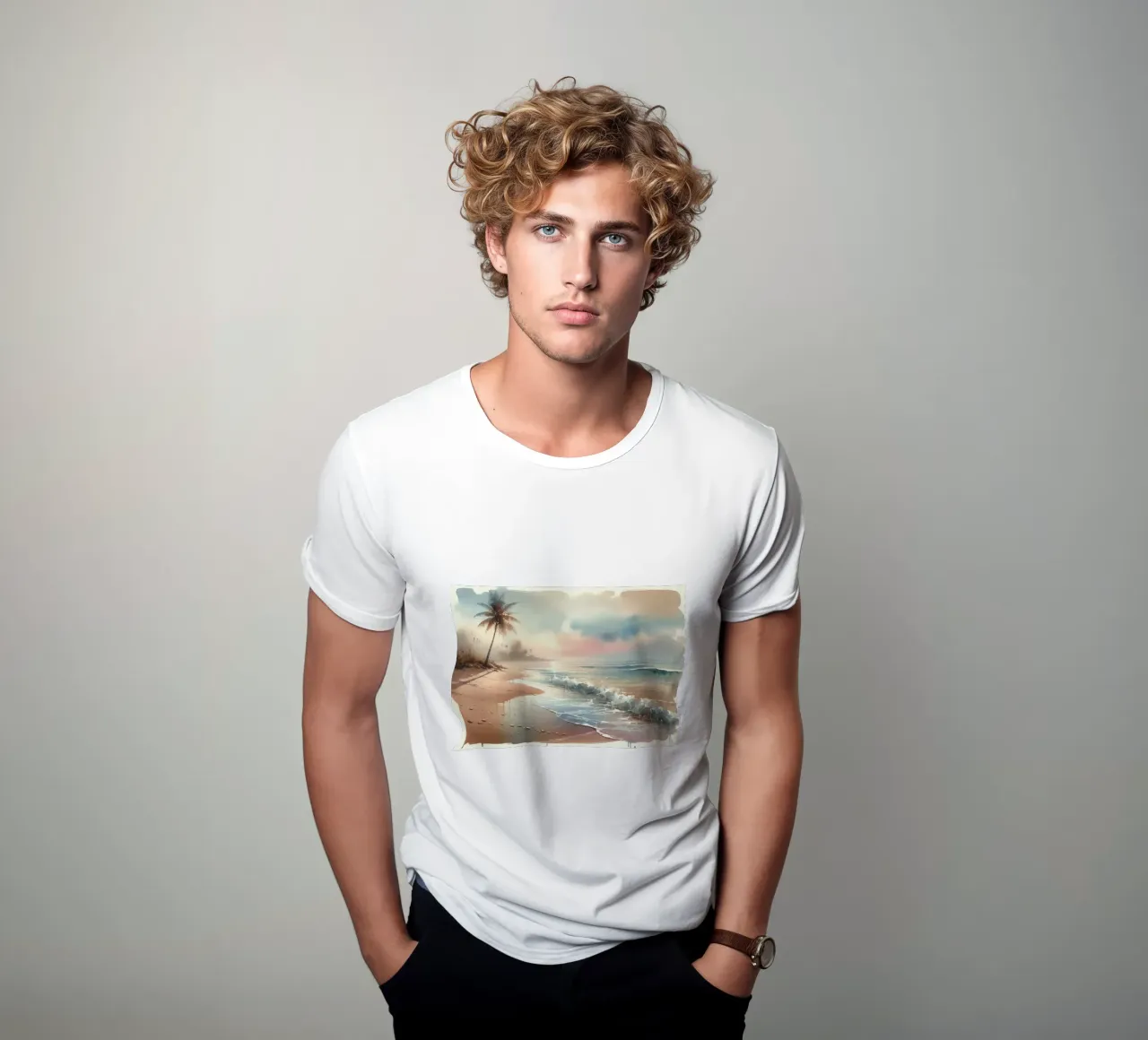 Alba calma sulla spiaggia tropicale t-shirt da Chromatic Fusion Studio