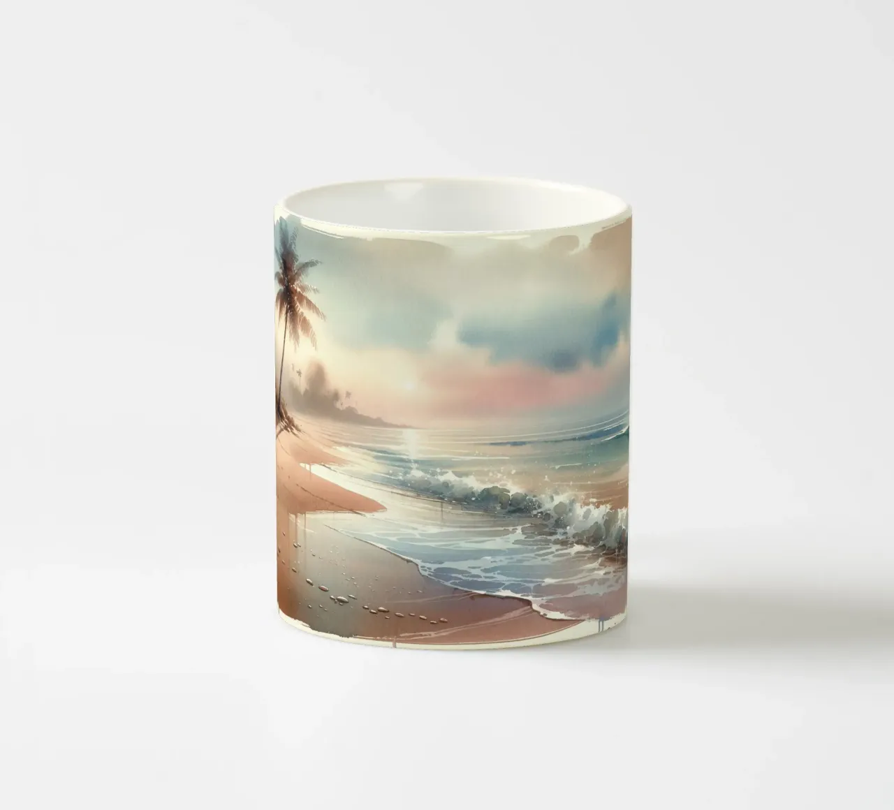 Alba calma sulla spiaggia tropicale tazza in ceramica da Chromatic Fusion Studio