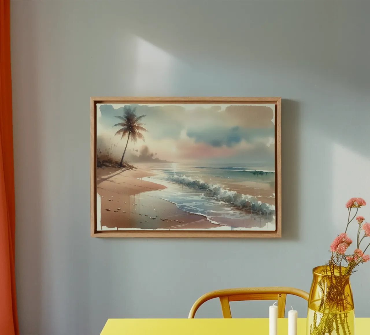 Alba calma sulla spiaggia tropicale tela con Cornice a cassetta da Chromatic Fusion Studio