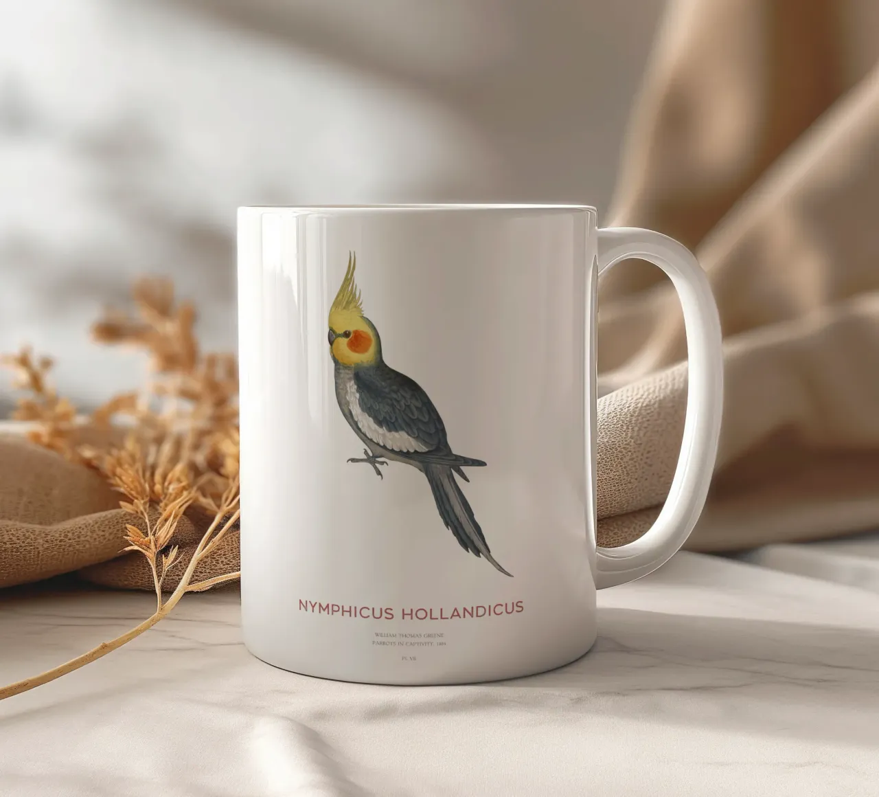 Cacatua o Nymphicus hollandicus tazza in ceramica da Vintagrafica