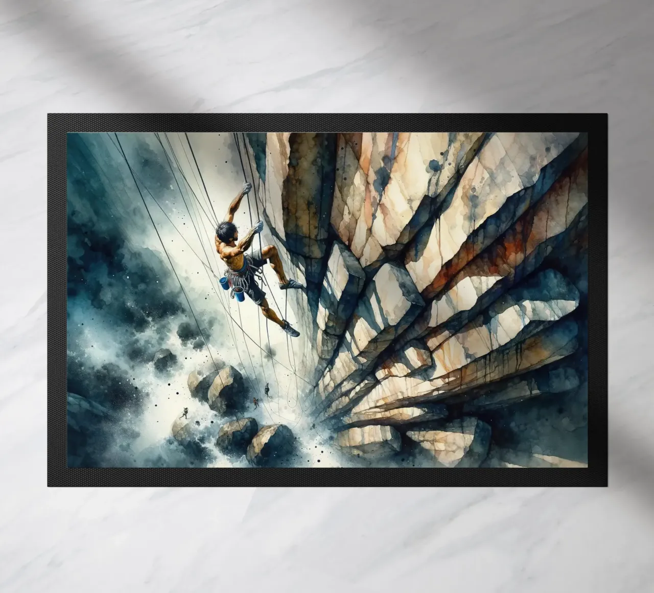 Climber Against the Void Only Courage doormat by Chromatic Fusion Studio